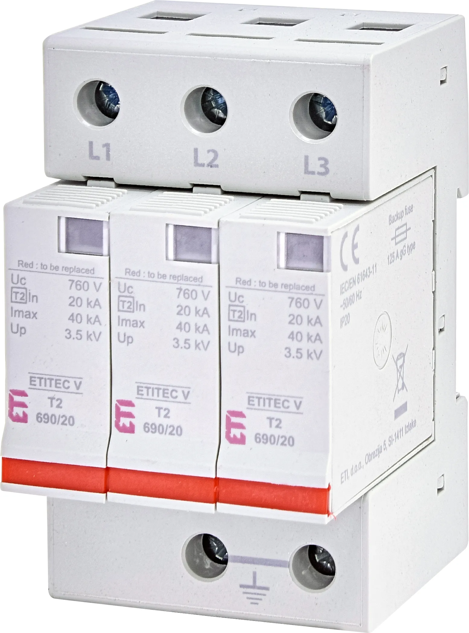 Surge arrester ETITEC V T2 690/20 3+0 RC 002442988
