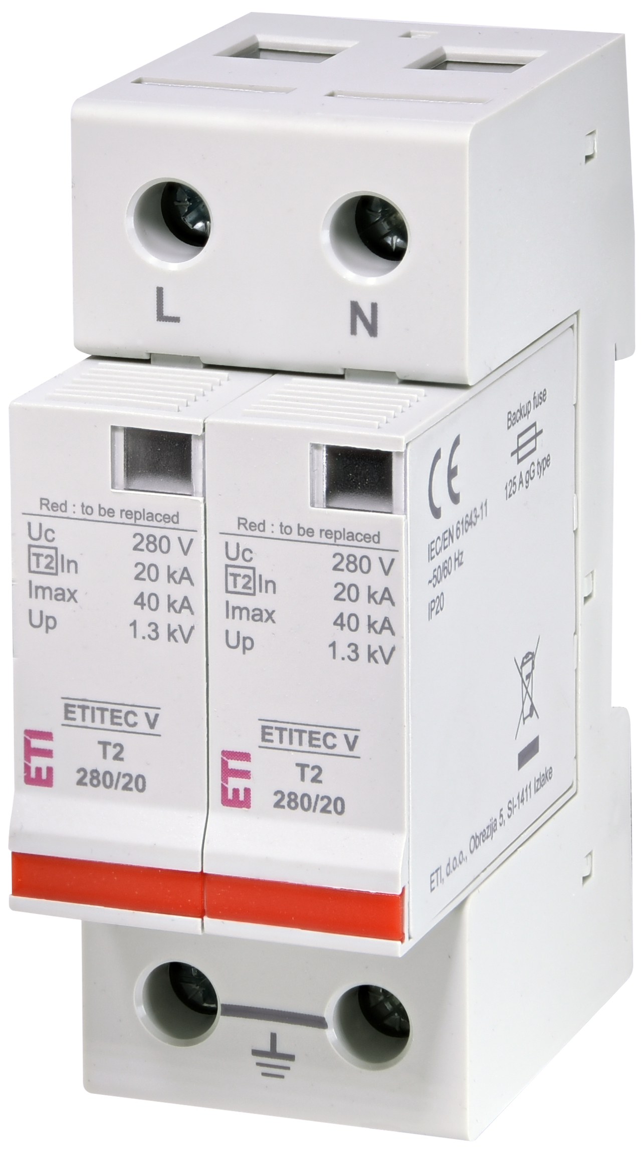 Surge arrester ETITEC V T2 280/20 2+0 002443011