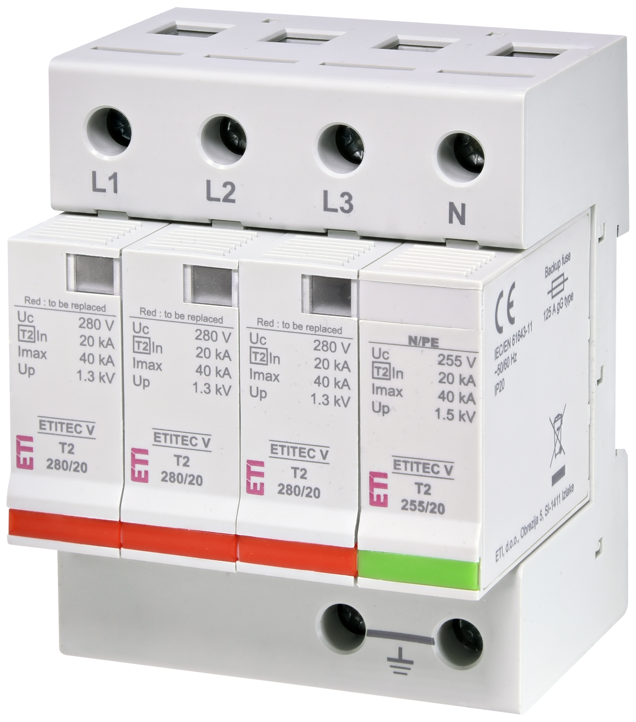 Surge arrester ETITEC V T2 280/20 3+1 002443015