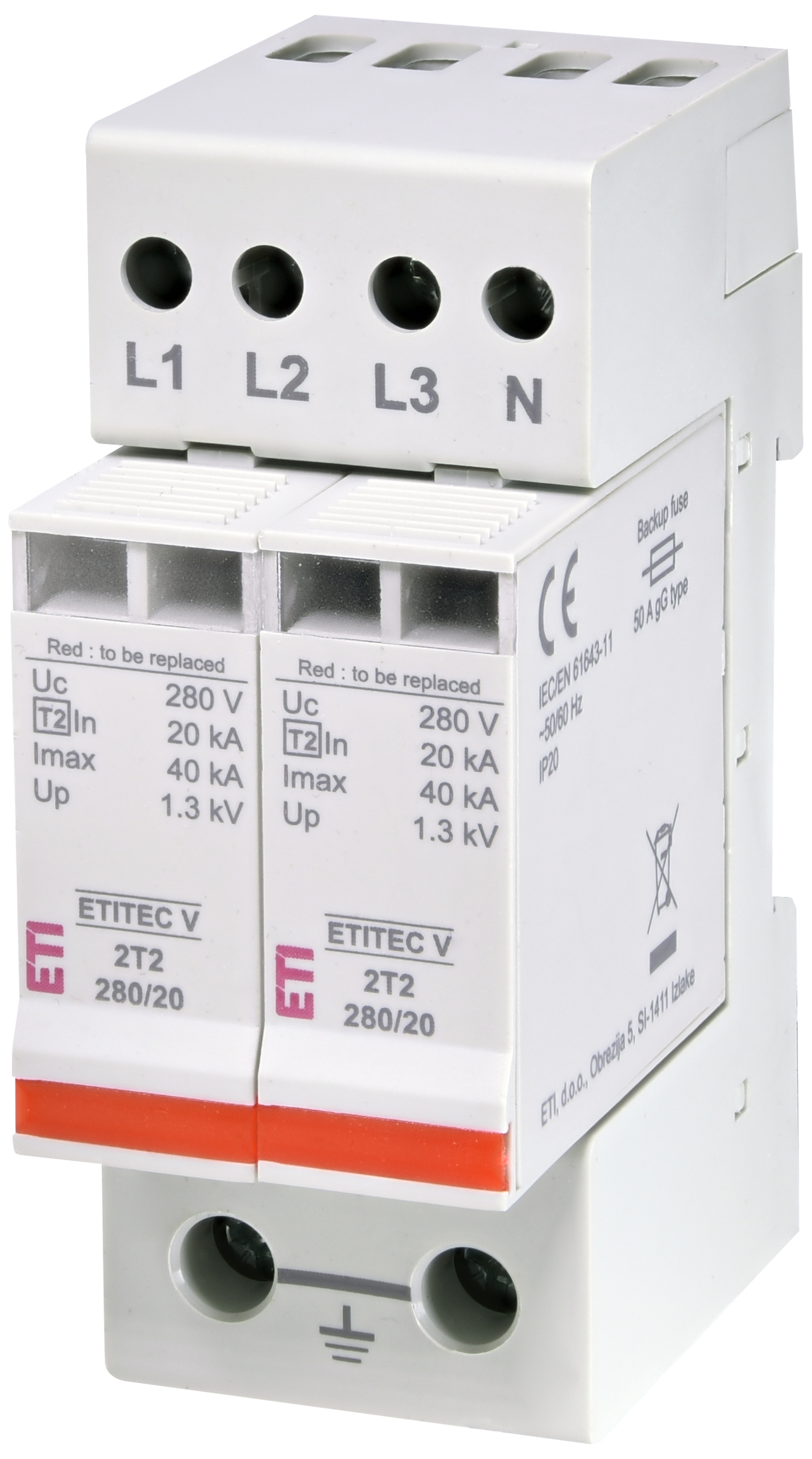 Surge arrester ETITEC V 2T2 280/20 4+0 002443032