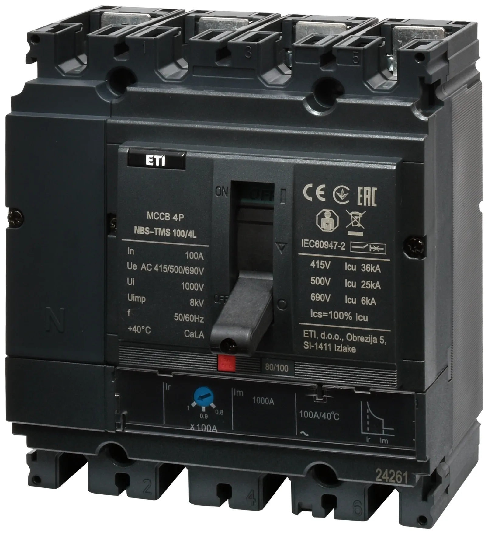 Molded Case Circuit Breaker NBS-TMS 100/4L  20A 4P 004673011